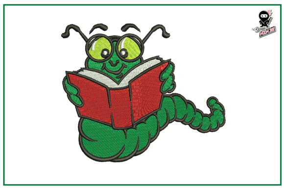 Caterpillar with Book: A Whimsical Embroidery Design