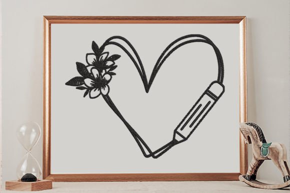 Floral Doodle Heart with Pencil Embroidery