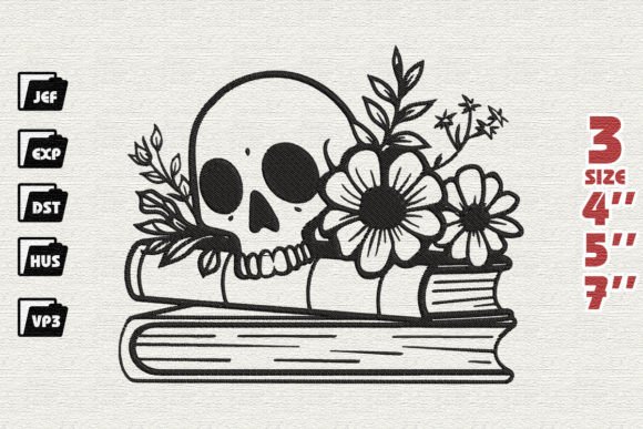Skull Book Flower: A Unique Embroidery Design for Creative Workflows